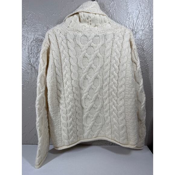 Inis Crafts Womens Turtleneck Fisherman Sweater Ivory Cable Knit Wool Ireland S‎ - Picture 4 of 5